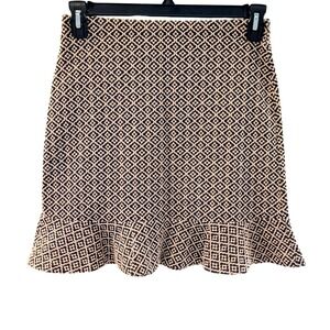 LOFT Petite Geometric Print Ruffle Hem Mini Skirt Size XSP Office Career Casual